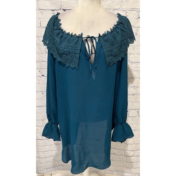 Vintage Victoria’s Secret Gold Label Teal Sleep Gown Lace Collar Medium/Large - Picture 1 of 7